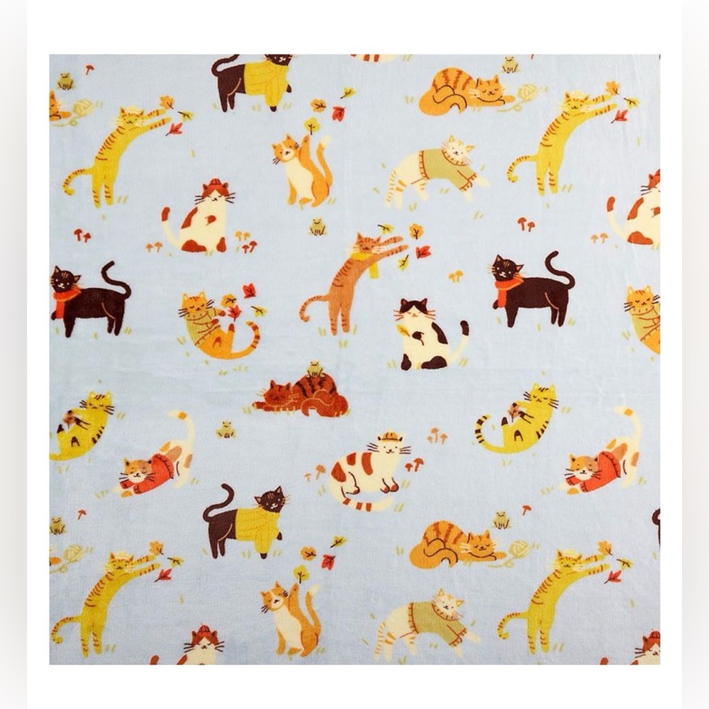 Blue “Fall Cats” Oversized Throw Blanket- New